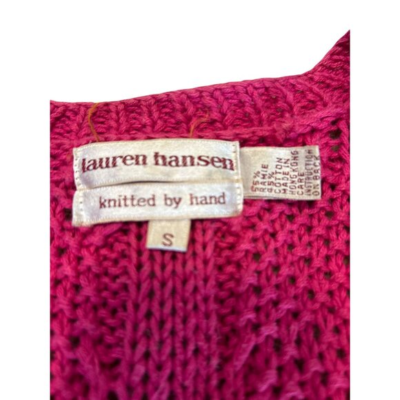 Vintage Lauren Hansen Women's Knitted by Hand Raspberry Pink Cable Knit Cardigan - Picture 9 of 9